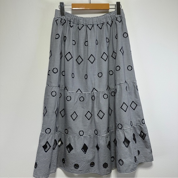 Madewell | Navy & White Embroidered Stripe Cotton Midi Skirt - Picture 5 of 8